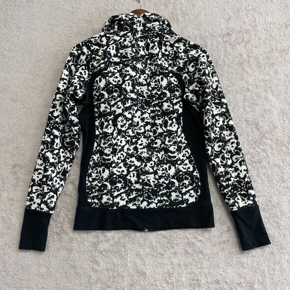 Lululemon Women's Size 6 Black & White Floral Zip-Up Sweatshirt - Picture 3 of 10